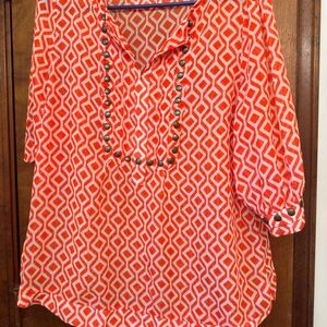41 Hawthorn Vibrant Orange Patterned Blouse